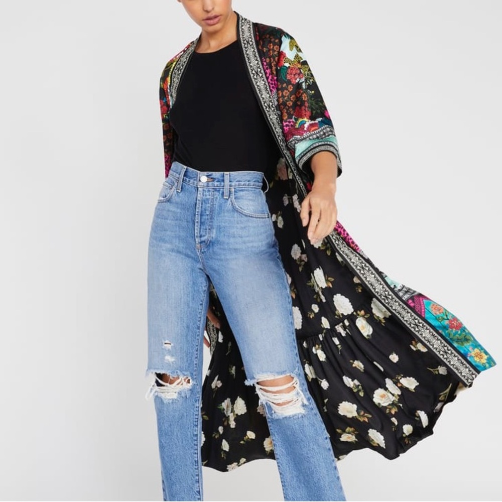 Alice Olivia Dottie Reversible Floral Boho Hippie Whimsical Kimono Xs S